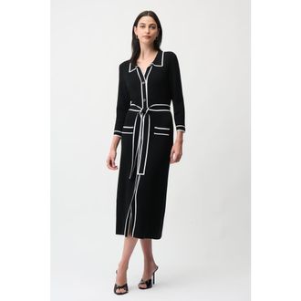 Joseph Ribkoff Viscose Shirt Dress with Contrast Piping And Sash in Black/vanilla at Nordstrom, Size X-Large