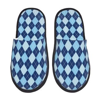 Generic Blue Squares Unisex Slippers Cosy Sliders Slip On House Slippers For Indoor Winter Outdoor L