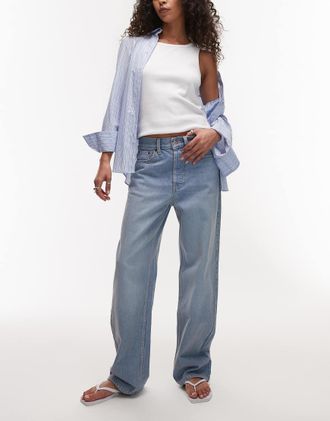 Topshop mid rise loose fit straight leg jeans in bleach-Blue