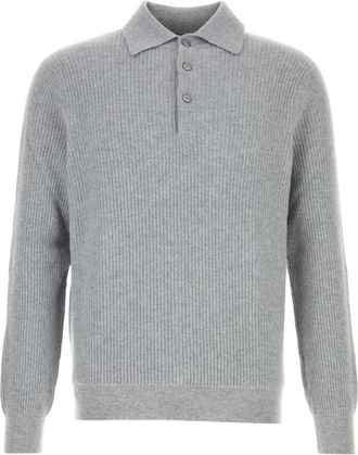 Fedeli Grey Knitted Polo Sweater