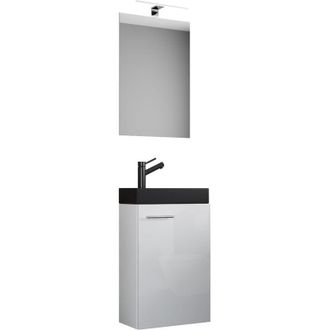 ebuy24 Ebuy24 - vcm 3 pezzi set Lavanderia per gli ospiti wc Bagno per gli ospiti Lavabo con specchio Set da bagno - Slito sp-bl (Bianco)