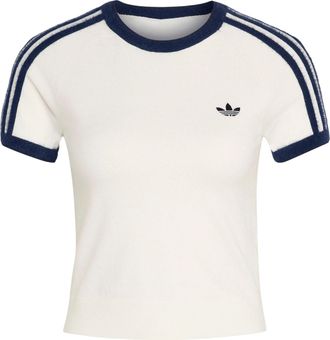 adidas (WMNS) adidas Knitted T-Shirt Asia Sizing Cloud White Night Indigo KS9952