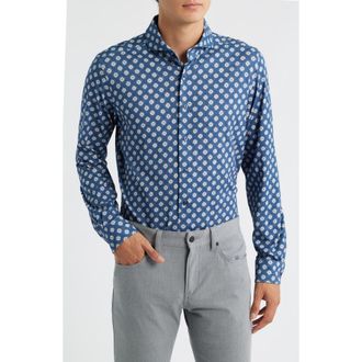 Emanuel Berg Modern Fit Floral Stretch Cotton Jersey Dress Shirt in Medium Blue at Nordstrom Rack, Size Large/x-Large