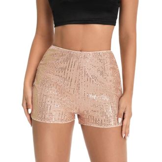 Generic Womens Pink Sequin Sparkly Shorts,Festival Rave Outfits Women,Mini Glitter Skirt 80S Fancy Dress Gothic Party Dresses Rock Dance Party Night Out for C