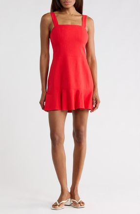 Alice & Olivia Kaidra Square Neck Drop Waist Linen Blend Minidress in Bright Ruby at Nordstrom Rack, Size 10
