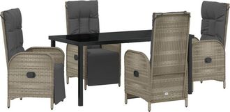 vidaXL Garden Dining Set with Cushion 5 pcs Grey Poly rattan Vidaxl