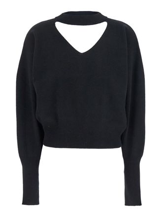 Federica Tosi Black V-Neck Sweater With Cut-Out Detail On The Back In Wool And Cashmere Blend Woman