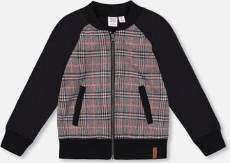 Deux par Deux Bi-Material Zip Front Jacket Plaid in Gray And Black at Nordstrom, Size 18M