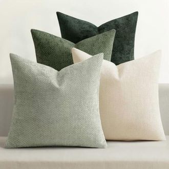 OEM Fundas De Almohada Navide&ntilde;as De Chenilla De 45 X 45 Cm, Color Verde Neutro, Estilo R&uacute;stico Y Bohemio, Compatibles Con Rellenos De Almohada Cuadrados E