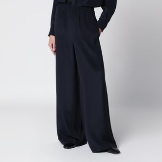 Max Mara Pantalone morbido in seta blu marino