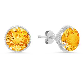 MAX + STONE 14k White Gold Roped Halo Round-Cut Gemstone Stud Earrings (8mm)