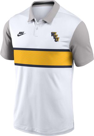 Nike West Virginia Athletic Prep Vapor Legacy Logo Nike Mens Dri-FIT College Polo in White | 00HT0DT4WVV-7LH