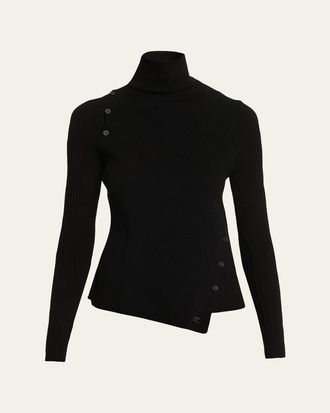 Courr&egrave;ges Buttoned Cutout Turtleneck Rib Sweater