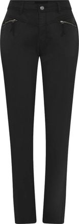 C.Ro Zwarte Skinny Broek met Ritsdetails - Dames - Slim Fit Broeken - Zwart - 2XL - Katoen - Broeken