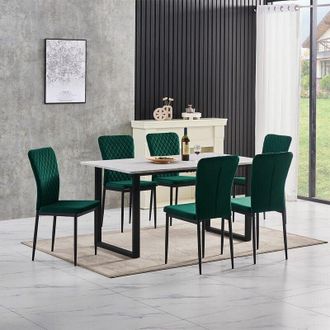 Ainpecca Ainpecca - Grey Dining Table and Chairs 6 Set Dining Room Chair Kitchen Home Office(table+6 green velvet chairs)