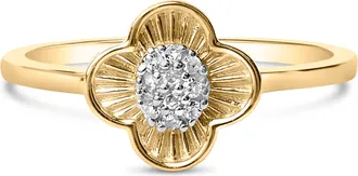 House of Brilliance 14K Yellow Gold Plated Silver Diamond Accent Clover Ring