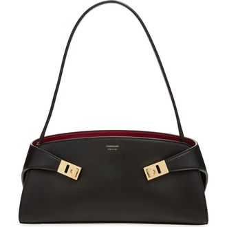 Ferragamo Hug Leather East/West Shoulder Bag in Nero Borgogna at Nordstrom