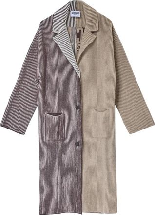 Moschino Cardigan Lungo Logo - Dames - Mantel - Bruin - L - Wol - Jassen