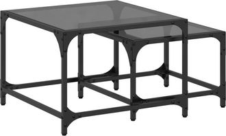 vidaXL Vidaxl - Mesas De Centro Apilables Y Tapa De Vidrio 2 Pzas Acero Negro