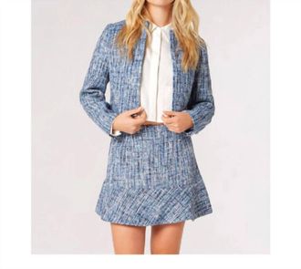 Apricot Textured Tweed Collarless Blazer In Blue