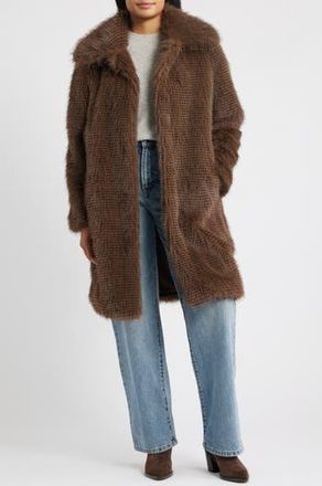 Bernardo Long Faux Fur Coat in Brown Mix at Nordstrom Rack, Size Large