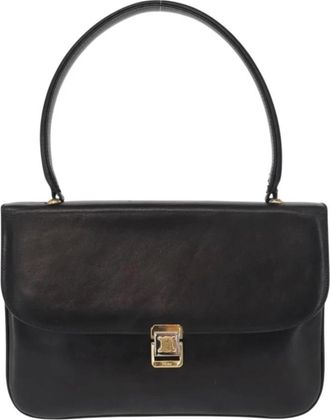 Celine Pre-owned Handbags, female, Black, Size: ONE SIZE Pre-owned Vintage Leather Shoulder Bag with Triomphe Clasp