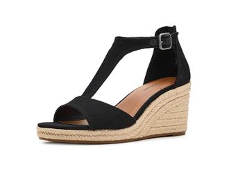 Lucky Brand Cyleste T-Strap Wedge Sandals Womens Wedge Shoes Black : 6.5 M