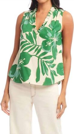 Karen Kane Shayla Sleeveless Ruffle Trim Top In Green Cream