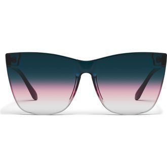 Quay Come Thru 144mm Gradient Cat Eye Sunglasses in Black/Teal Glow at Nordstrom