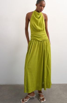 Topshop Check Print Halter Maxi Dress in Green at Nordstrom, Size 10 Us