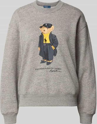 Polo Ralph Lauren Sweatshirt mit Motiv-Print und Rundhalsausschnitt in Dunkelgrau Melange, Größe XXL