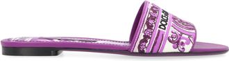 Dolce & Gabbana Womens Round-Toe Leather And Fabric Slides Purple Cotton; Lamb; Goatskin; Lamb Sandal