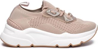 Emanuelle Vee Beige Knitted Sock Chunky Rubber Sole Sneakers