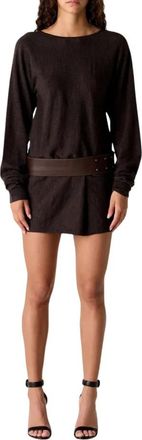 CHRISTOPHER ESBER Leren Riem Magyar Merino L/S Mini Jurk - Dames - Kleedjes - Bruin - M - Wol - Kleedjes