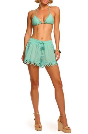 Ramy Brook Diane Eyelet Embroidered Cotton Drawstring Shorts in Seaglass at Nordstrom, Size X-Large