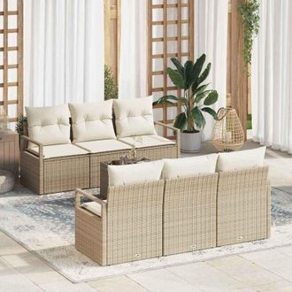 vidaXL Vidaxl - Conjunto De Sof&aacute; De Jard&iacute;n 7 Pcs Beige, Crema 55 X 55 X 37 Cm