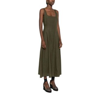 Twinset Midi Dresses, female, Green, Size: XS Square-neck Midi Dress