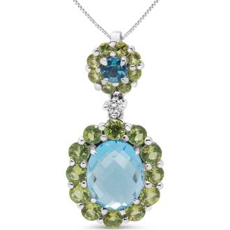 House of Brilliance 18k Gold Diamond Accent Topaz Peridot Halo Pendant Necklace in White at Nordstrom