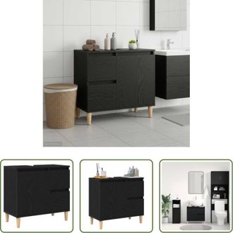 vidaXL Specchio - Mobile da Bagno Rovere Nero 65 x 33 x 60 cm Legno multistrato