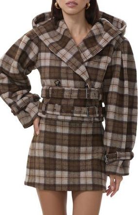 AFRM Halifax Plaid Double Breasted Hooded Crop Jacket in Cashmere Plaid at Nordstrom Rack, Size X-Small