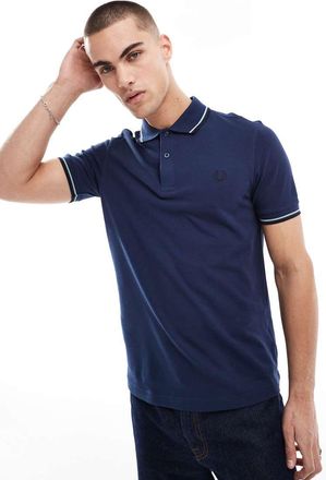 Fred Perry Polo blu navy con doppia riga a contrasto sui bordi-Nero