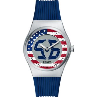 Fossil World Flags Big Tic Anadigi Silicone Strap Watch, 40mm in Blue at Nordstrom