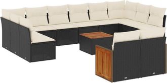 vidaXL Set De Sof&aacute;s De Jard&iacute;n Y Cojines 13 Pzas Rat&aacute;n Sint&eacute;tico Negro Vidaxl