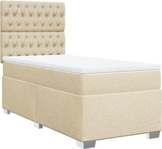 vidaXL Cama Box Spring Con Colch&oacute;n Tela Color Crema 80x200 Cm Vidaxl