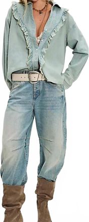 Free People Tattered And Ruffled Denim Top In Vintage Tint Wash