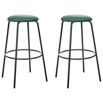 Beliani Conjunto De 2 Taburetes De Bar Terciopelo Patas De Acero Negras Sin Reposabrazos Comedor Verde Esmeralda Morton