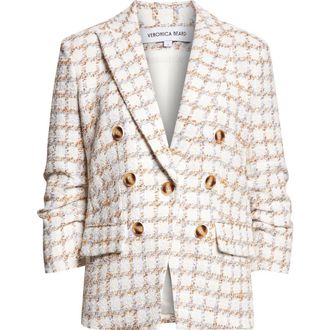 Veronica Beard Ryland Double Breasted Metallic Tweed Dickey Jacket in Ecru Multi at Nordstrom, Size 00