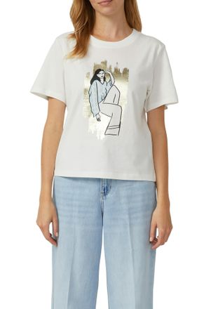 s.Oliver T-Shirt S.OLIVER, Damen, Gr. 34, sanftes wei&szlig;, Jersey, Obermaterial: 100% Baumwolle, Glitzermuster, bedruckt, normal h&uuml;ftbedeckend, Rundhals, Shirts T