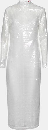 Staud Staud White Sequin Embellished Long Sleeve Midi Dress