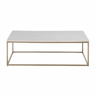 Maisons du monde Mesa de centro de m&aacute;rmol blanco y metal color lat&oacute;n L.110